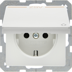 47516049 SCHUKO socket outlet with hinged cover and "ZSV" imprint in orange Berker Q.1/Q.3/Q.7/Q.9, polar white velvety