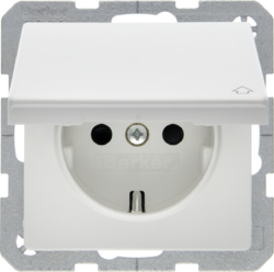 47516069 SCHUKO socket outlet with hinged cover Berker Q.1/Q.3/Q.7/Q.9, polar white velvety