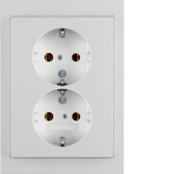 47537003 Double SCHUKO socket outlet with cover plate Berker K.5, aluminium,  matt,  lacquered