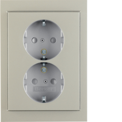 47537004 Double SCHUKO socket outlet with cover plate Berker K.5, stainless steel matt,  lacquered