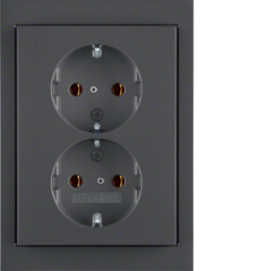 47537006 Double SCHUKO socket outlet with cover plate Berker K.1, anthracite matt,  lacquered