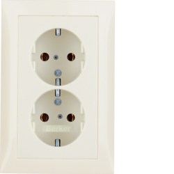 47548982 Double SCHUKO socket outlet with cover plate Berker S.1/B.3/B.7, white glossy