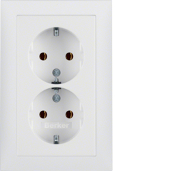 47549909 Double SCHUKO socket outlet with cover plate Berker S.1, polar white matt