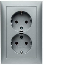 47549939 Double SCHUKO socket outlet with cover plate Berker S.1, aluminium matt,  lacquered