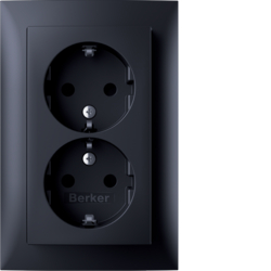 47591606 Double SCHUKO socket outlet with cover plate,  high with enhanced touch protection