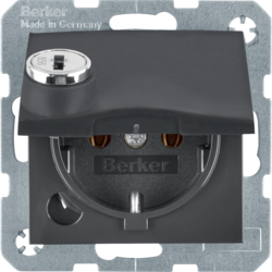 47631606 SCHUKO socket outlet with hinged cover Lock - differing lockings,  Berker S.1/B.3/B.7, anthracite,  matt