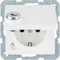 47636089 SCHUKO socket outlet with hinged cover Lock - differing lockings,  Berker Q.1/Q.3/Q.7/Q.9, polar white velvety