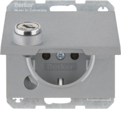47637003 SCHUKO socket outlet with hinged cover Lock - differing lockings,  Berker K.5, aluminium,  matt,  lacquered