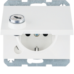 47637009 SCHUKO socket outlet with hinged cover Lock - differing lockings,  Berker K.1, polar white glossy