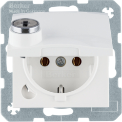 47638989 SCHUKO socket outlet with hinged cover Lock - differing lockings,  Berker S.1/B.3/B.7, polar white glossy