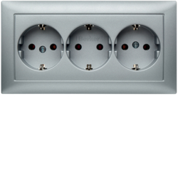 47661939 3gang SCHUKO socket outlet with cover plate Berker S.1, aluminium matt,  lacquered