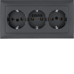 47661949 3gang SCHUKO socket outlet with cover plate Berker S.1, anthracite matt