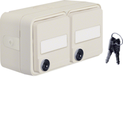 47893522 SCHUKO socket outlet 2gang horizontal with hinged cover surface-mounted with labelling field,  Locks - differing lockings,  enhanced contact protection,  Berker W.1, polar white matt