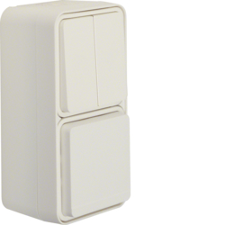 47903522 Combination series switch/SCHUKO socket outlet with hinged cover surface-mounted with enhanced touch protection,  Berker W.1, polar white matt