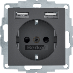 48031606 SCHUKO socket outlet with 2 x USB with enhanced touch protection,  Berker S.1/B.3/B.7, anthracite,  matt