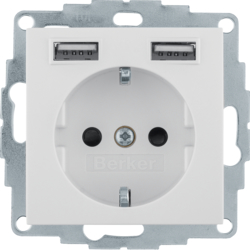48038982 SCHUKO socket outlet with 2 x USB with enhanced touch protection,  Berker S.1/B.3/B.7, white glossy