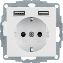 48038989 SCHUKO socket outlet with 2 x USB with enhanced touch protection,  Berker S.1/B.3/B.7, polar white glossy