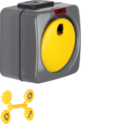 504101 Push-button,  NO contact with 2 separate signal contacts surface-mounted with red lens,  Isopanzer IP44, dark grey/yellow