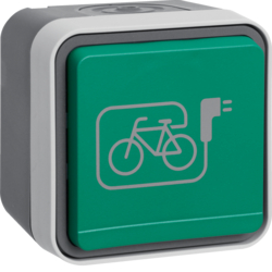 6745643513 Socket outlet with earthing pin and green hinged cover and imprinted symbol e-bike surface-mounted Berker W.1