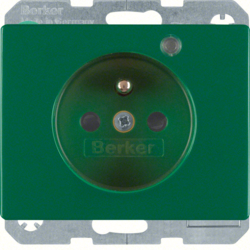 6765090073 Socket outlet with earth contact pin and monitoring LED with enhanced touch protection,  Screw-in lift terminals,  Berker Arsys,  green glossy