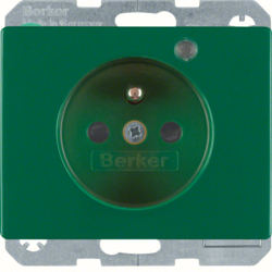 6765090073 Socket outlet with earth contact pin and monitoring LED with enhanced touch protection,  Screw-in lift terminals,  Berker Arsys,  green glossy