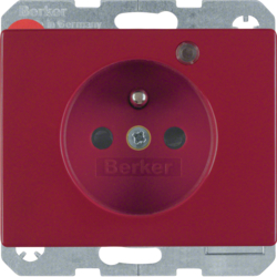 6765090082 Socket outlet with earth contact pin and monitoring LED with enhanced touch protection,  Screw-in lift terminals,  Berker Arsys,  red glossy