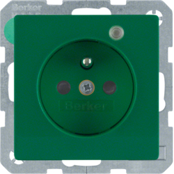 6765096013 Socket outlet with earth contact pin and monitoring LED with enhanced touch protection,  Screw-in lift terminals,  Berker Q.1/Q.3/Q.7/Q.9, green velvety
