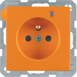 6765096014 Socket outlet with earth contact pin and monitoring LED with enhanced touch protection,  Screw-in lift terminals,  Berker Q.1/Q.3/Q.7/Q.9, orange velvety
