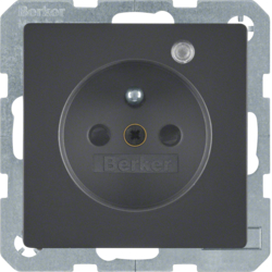 6765096086 Socket outlet with earthing pin and control LED with enhanced touch protection,  Screw-in lift terminals,  Berker Q.1/Q.3/Q.7/Q.9, anthracite velvety,  lacquered