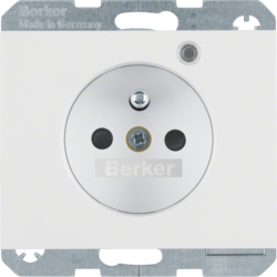 6765097009 Socket outlet with earth contact pin and monitoring LED with enhanced touch protection,  Screw-in lift terminals,  Berker K.1, polar white glossy
