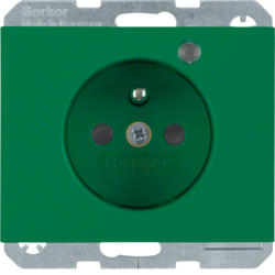 6765097013 Socket outlet with earth contact pin and monitoring LED with enhanced touch protection,  Screw-in lift terminals,  Berker K.1, green glossy