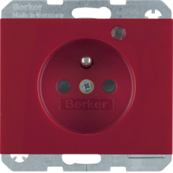 6765097015 Socket outlet with earth contact pin and monitoring LED with enhanced touch protection,  Screw-in lift terminals,  Berker K.1, red glossy