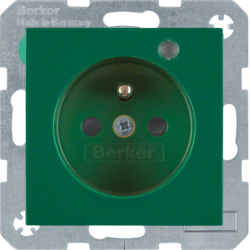 6765098913 Socket outlet with earth contact pin and monitoring LED with enhanced touch protection,  Screw-in lift terminals,  Berker S.1/B.3/B.7, green glossy
