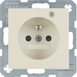 6765098982 Socket outlet with earth contact pin and monitoring LED with enhanced touch protection,  Screw-in lift terminals,  Berker S.1/B.3/B.7, white glossy