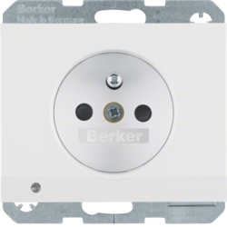 6765107009 Socket outlet with earthing pin and LED orientation light enhanced contact protection,  Screw-in lift terminals,  Berker K.1, polar white glossy