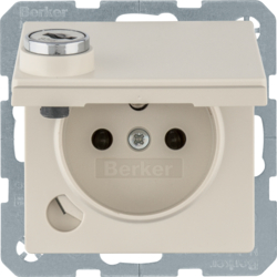 6765116082 Socket outlet with earthing pin and hinged cover with enhanced touch protection,  with lock - differing lockings,  with screw-in lift terminals,  Berker Q.1