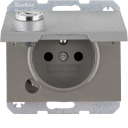 6765117003 Socket outlet with earthing pin and hinged cover with enhanced touch protection,  with lock - differing lockings,  with screw-in lift terminals,  Berker K.5, aluminium,  matt,  lacquered