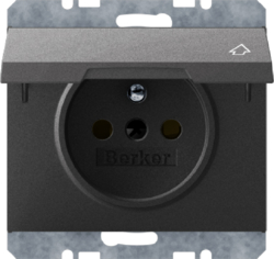 6765777106 Socket outlet with earthing pin and hinged cover with enhanced touch protection,  with screw-in lift terminals,  Berker K.1, anthracite matt,  lacquered