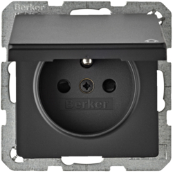 6765836086 Socket outlet with earthing pin and hinged cover with enhanced touch protection,  with screw-in lift terminals,  Berker Q.1/Q.3/Q.7/Q.9, anthracite velvety,  lacquered