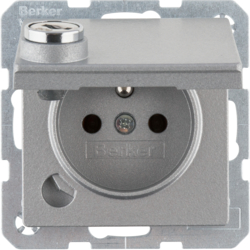 6768116084 Socket outlet with earthing pin and hinged cover with enhanced touch protection,  with lock - differing lockings,  Berker Q.1/Q.3/Q.7/Q.9, aluminium,  matt,  lacquered