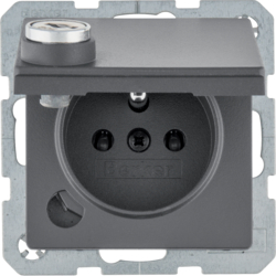6768116086 Socket outlet with earthing pin and hinged cover with enhanced touch protection,  with lock - differing lockings,  Berker Q.1/Q.3/Q.7/Q.9