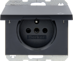 6768777106 Socket outlet with earthing pin and hinged cover with enhanced touch protection,  Berker K.1, anthracite matt,  lacquered