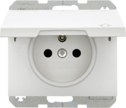 6768777109 Socket outlet with earthing pin and hinged cover with enhanced touch protection,  Berker K.1, polar white glossy