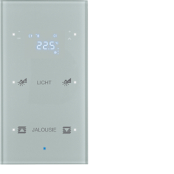 75642134 KNX Glass sensor 2gang with thermostat Display,  integrated bus coupling unit,  KNX - Berker TS Sensor - configured,  glass aluminium