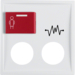 12189909 Centre plate with 2 plug-in openings,  imprint and red button at top polar white matt