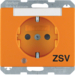 41100077 SCHUKO socket outlet with control LED and "ZSV" imprint with labelling field,  enhanced contact protection,  Screw-in lift terminals,  Berker Arsys,  orange glossy