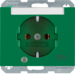 41107113 SCHUKO socket outlet with control LED and "SV" imprint with labelling field,  enhanced contact protection,  Screw-in lift terminals,  Berker K.1, green glossy