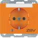 41107114 SCHUKO socket outlet with control LED and "ZSV" imprint with labelling field,  enhanced contact protection,  Screw-in lift terminals,  Berker K.1, orange glossy