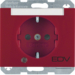 41107115 SCHUKO socket outlet with control LED and "EDV" imprint with labelling field,  enhanced contact protection,  Screw-in lift terminals,  Berker K.1, red glossy