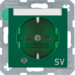 41108913 SCHUKO socket outlet with control LED and "SV" imprint with labelling field,  enhanced contact protection,  Screw-in lift terminals,  Berker S.1/B.3/B.7, green glossy